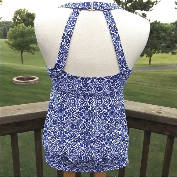 Lands End Tankini Swimsuit RB Top Blouson Blue 4 - Picture 2 of 8